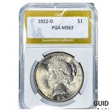 1922-D Silver Peace Dollar PGA MS63