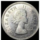 1954 Union of SOuth Africa SIlver 2 Shillings