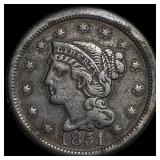 1851 Braided Hair Large Cent NEARLY UNCIRCULATED