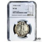 1938-D Walking Liberty Half Dollar NGC VF30