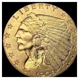 1908 Indian Head $2.5 Gold Quarter Eagle NEARLY UN