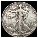 1938-D Silver Walking Liberty Half Dollar ABOUT UN