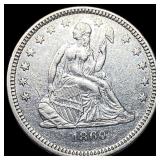 1860-O Silver Seated Liberty Quarter CLOSELY  UNC