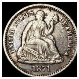 1871 Silver Seated Liberty Half Dime CLOSELY  UNC