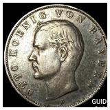1909 German States Bavaria Silver 3 Mark