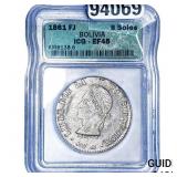 1861 FJ Bolivia Silver 8 Soles ICG EF45