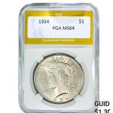 1934 Silver Peace Dollar PGA MS64