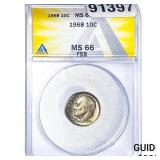 1968 Roosevelt Dime ANACS MS66 FSB