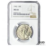 1942 Walking Liberty Half Dollar NGC MS64