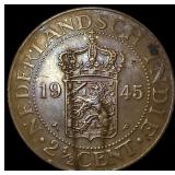1945 Netherlands Bronze 2 1/2 Cents