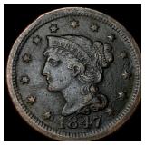 1847 Braided Hair Large Cent NEARLY UNCIRCULATED