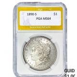 1890-S Morgan Silver Dollar PGA MS64