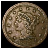 1854 Braided Hair Large Cent LIGHTLY  CIRCULATED