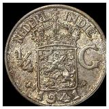 1941P Netherlands East Indies Silver 1/4 Gulden