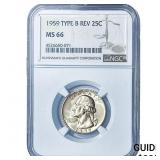1959 Washington Silver Quarter NGC MS66 Type B Rev