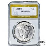 1934-D Silver Peace Dollar PGA MS63