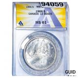 1966 Canada Silver Dollar Large Beads ANACS MS61