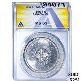 1964 Canada SIlver Dollar PL ANACS MS63