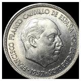 1957 Spain Copper Nickel 5 Pesetas
