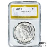 1934-D Silver Peace Dollar PGA MS63