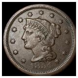 1854 Braided Hair Large Cent NEARLY UNCIRCULATED
