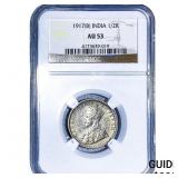1917[B] British India Silver 1/2 Rupee NGC AU53