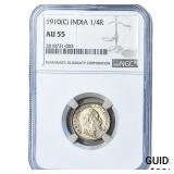 1910[C] British India Silver 1/4 Rupee NGC AU55