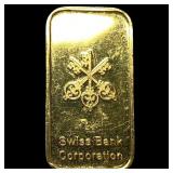 Swiss Bank Corporation 1/3 oz .9999 Gold Bar HIGH