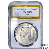 Yr. 23(1934) Silver China $1 PGA MS64