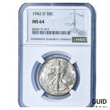 1942-D Walking Liberty Half Dollar NGC MS64