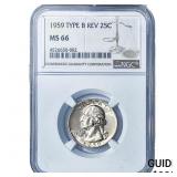 1959 Washington Silver Quarter NGC MS66 Type B Rev