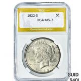 1922-S Silver Peace Dollar PGA MS63