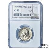 1959 Washington Silver Quarter NGC MS66 Type B Rev
