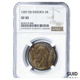 1907 EB Sweden SIlver 2 Kronor NGC XF45