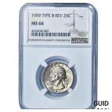 1959 Washington Silver Quarter NGC MS66 Tyoe B Rev