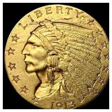1913 Indian Head Gold $2.50 Quarter Eagle NEARLY U