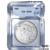 1927 Silver Peace Dollar ICG EF45