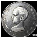 1888 Spain Alphonso XIII Silver 5 Pesetas