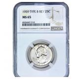 1959 Washington Silver Quarter NGC MS65 Type B Rev