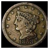 1853 Braided Hair Half Cent LIGHTLY  CIRCULATED