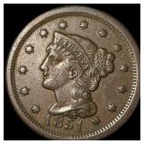 1851 Braided Hair Large Cent CLOSELY UNCIRCULATED