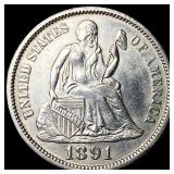 1891 Silver Seated Liberty Dime UNCIRCULATED