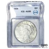 1934 Silver Peace Dollar ICG AU55