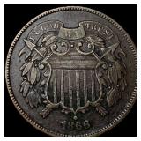 1866 Copper Two-Cent Piece NEARLY UNCIRCULATED