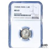 1928[B] British India Silver 1/4 Rupee NGC MS63