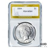 1934 Silver Peace Dollar PGA MS64
