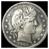1909-S Silver Barber Quarter LIGHTLY CIRCULATED
