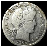 1893-S Silver Barber Half Dollar LIGHTLY CIRCULATE