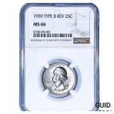 1959 Washington Silver Quarter NGC MS66 Type 2 Rev