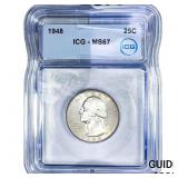 1948 Washington Silver Quarter ICG MS67
